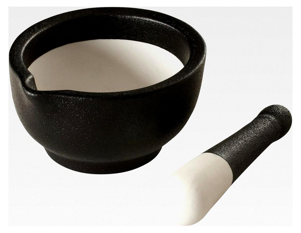 Mörser und Stößel aus Porzellan zum Zerkleinern, Mahlen und Anmischen von Gewürzen, Kräutern und Pasten