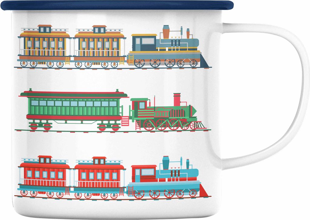 Trendation - Züge Emaille Tasse Geschenk Eisenbahner Lokführer Spruch Lokomotive Geschenkidee Eisenbahn Modelleisenbahn (Blau)
