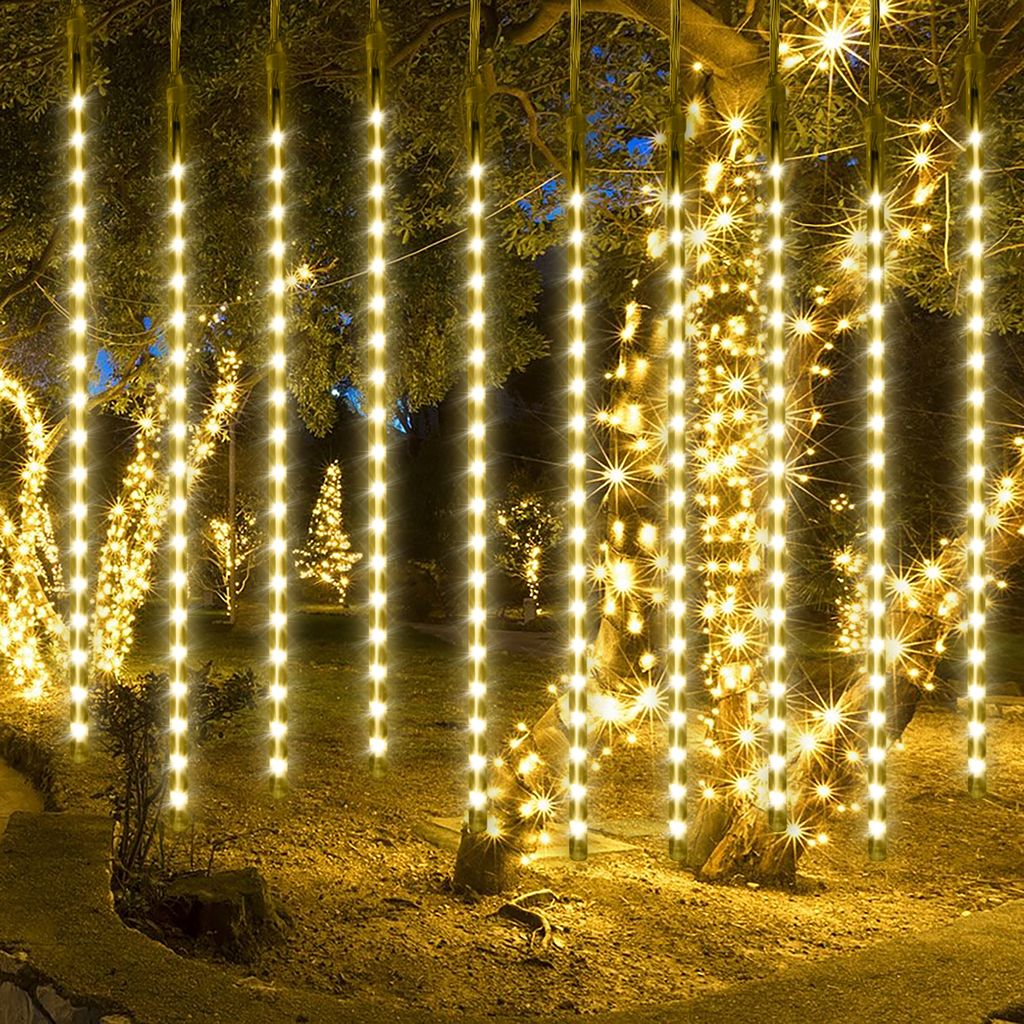 Meteorschauer lichterkette, 192 LEDs Meteorschauer Lichter Warmweiß, Dekobeleuchtung Fenster Baum Garten Weihnachten