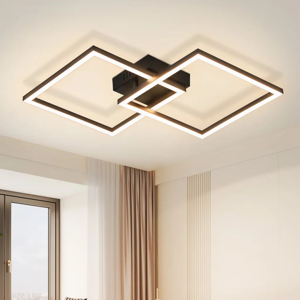 ZMH Deckenlampe LED Deckenleuchte Schlafzimmer 24W Wohnzimmerlampe Warmweiß Küchenlampe Modern Esszimmerlampe Schwarz Eckig Deckenleuchten