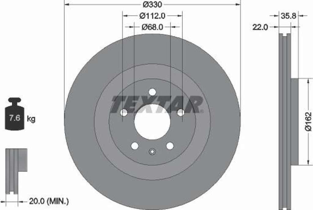 TEXTAR 92238305 Bremsscheibe OE 4H0615601D kompatibel mit A6 4A, A6 4G, A5 F5, A5 8T, A5 8F, A4 8W, A4 8K, A7 4G, A7 4K, A8 4H, A8 4N, Q5, Q7, Maca...