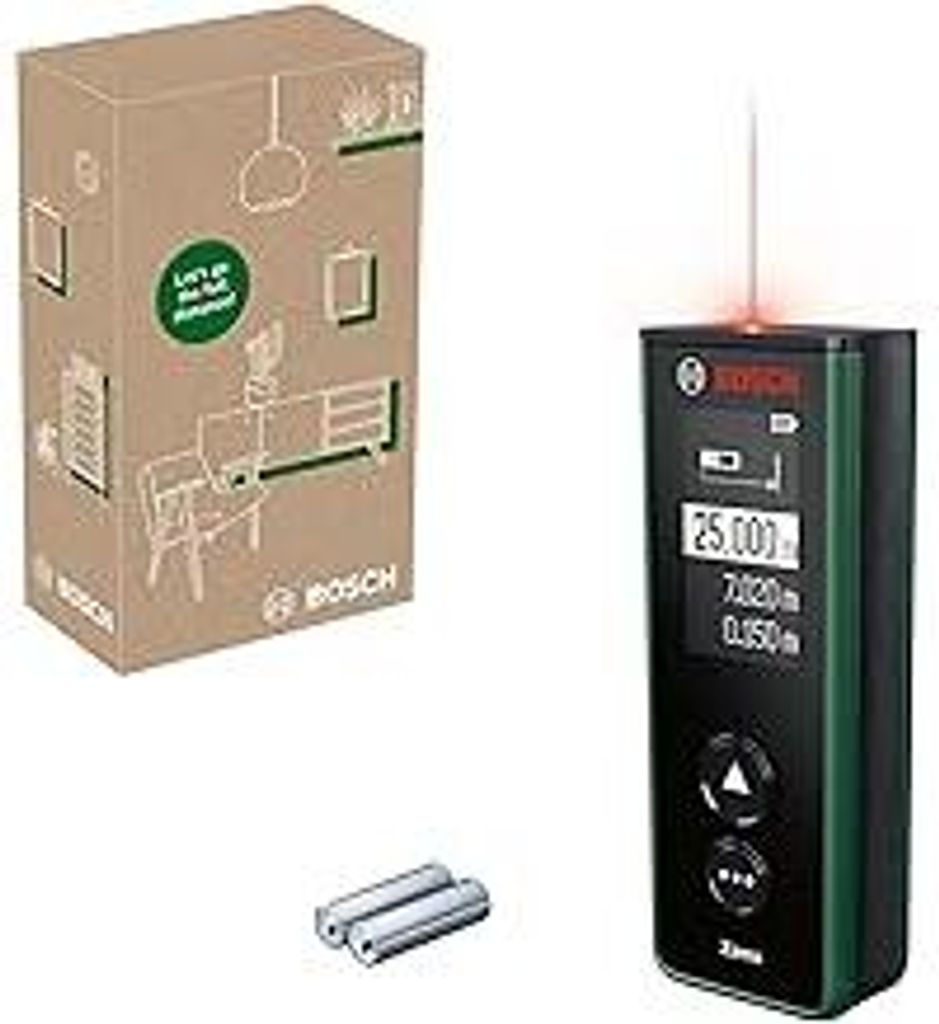 Bosch Laser-Entfernungsmesser Zamo der 4. Generation (einfaches und präzises Messen bis 25 m, Akkus über USB-Caufladbar, mit Adapterschnittstelle...