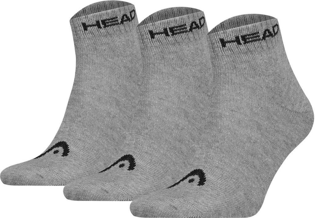 HEAD Uni Quarter Socken, 3er Pack - Elements All Sport Quarter, Logo, einfarbig Grau 39-42