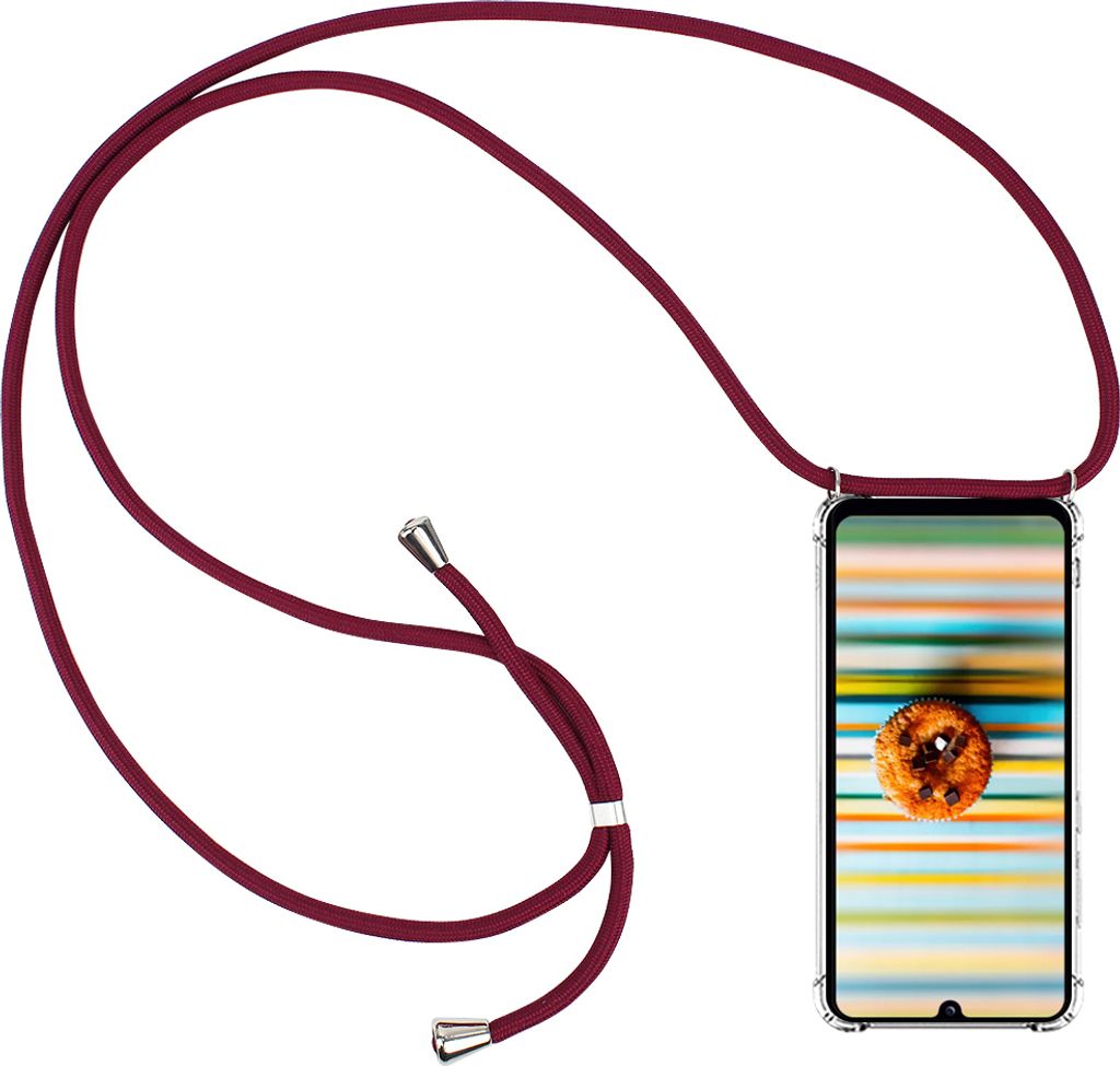 CLM-Tech Handykette kompatibel mit Samsung Galaxy Z Flip3 5G - Hülle mit Kordel zum Umhängen - Silikon Schutzhülle transparent mit Band Schnur, rot