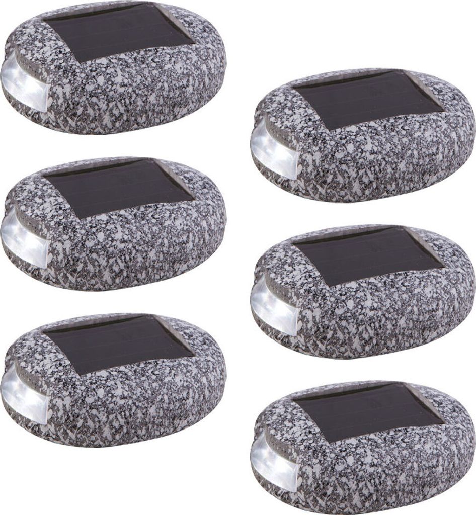 6er Set LED Solarleuchten, Stein Design, grau, L 8,5 cm