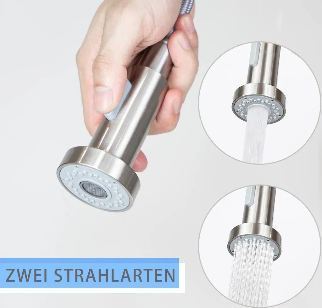 Rubinetto da cucina ZMH miscelatore ad alta pressione per cucina - rubinetto con doccia miscelatore estraibile in acciaio inox miscelatore girevole a 360° per lavello con molla a spirale - nichel spazzolato - 7