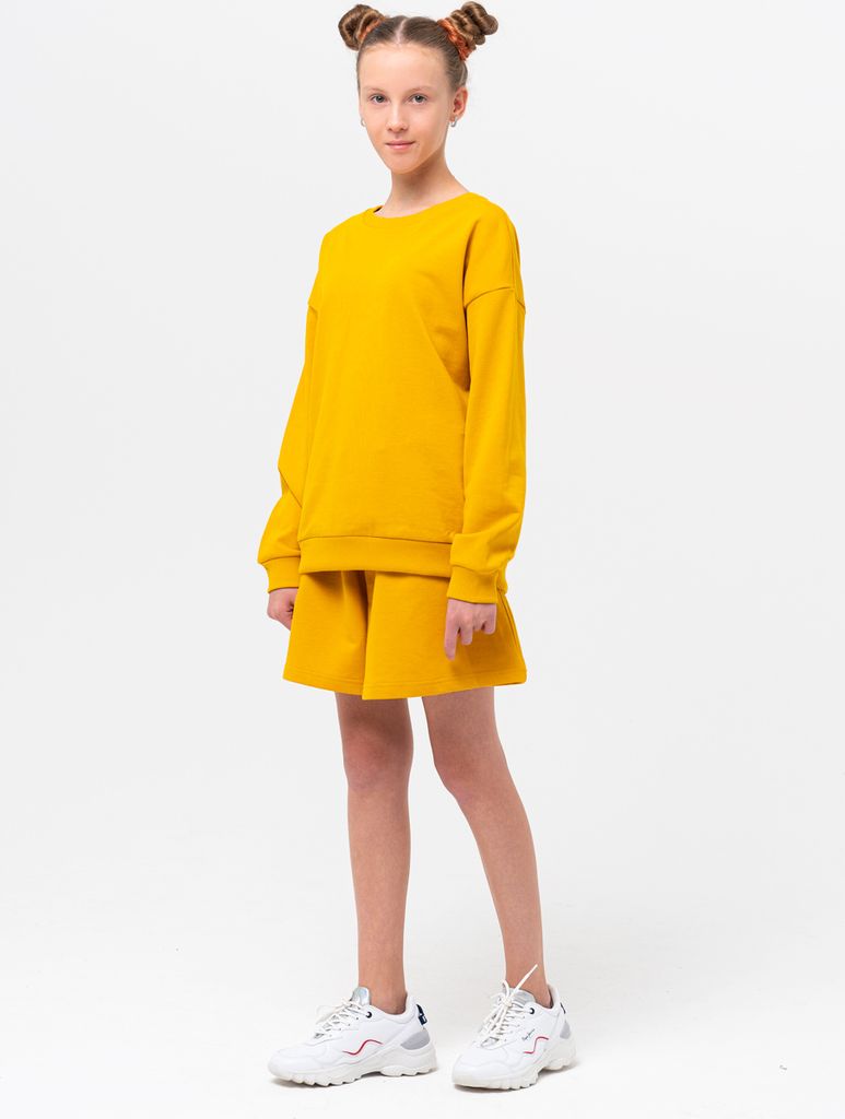 Mädchen-Sport-Trainingsanzug (Sweatshirt + Shorts) - Senfgelb - 164