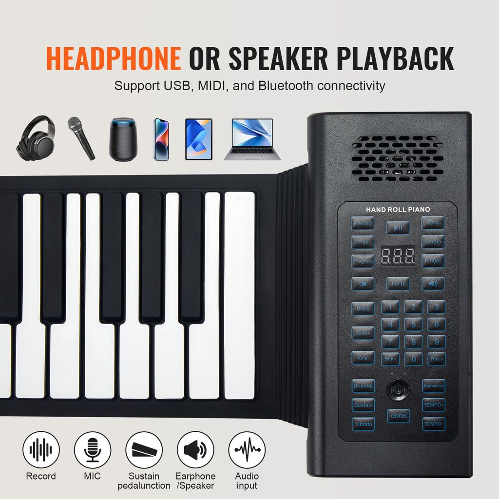 VEVOR roll-up keyboard piano s 88 klávesami, 128 rytmů, 128 Obrázek produktu 5