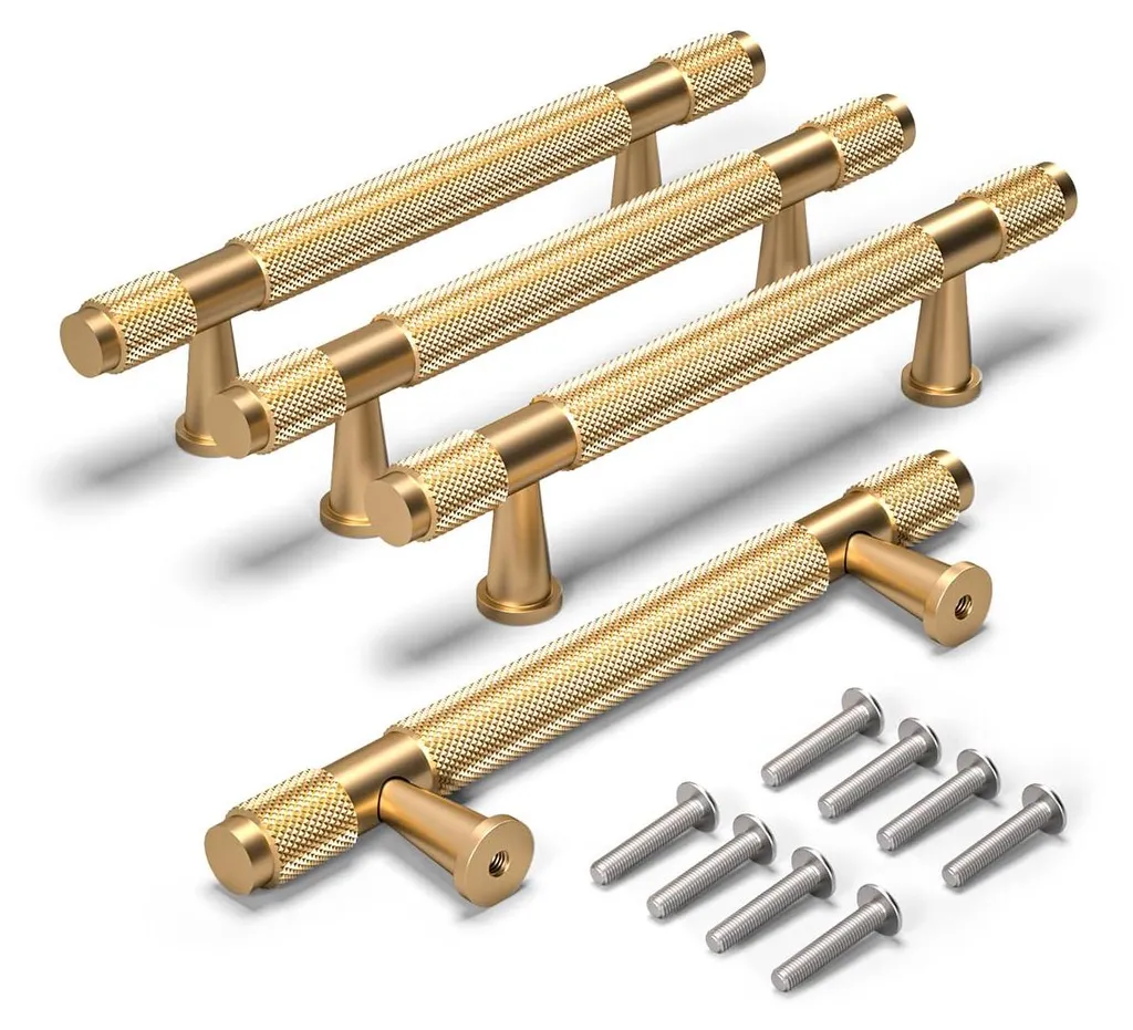 Poignées de tiroir moletées dorées 150 mm entraxe 96 mm en aluminium