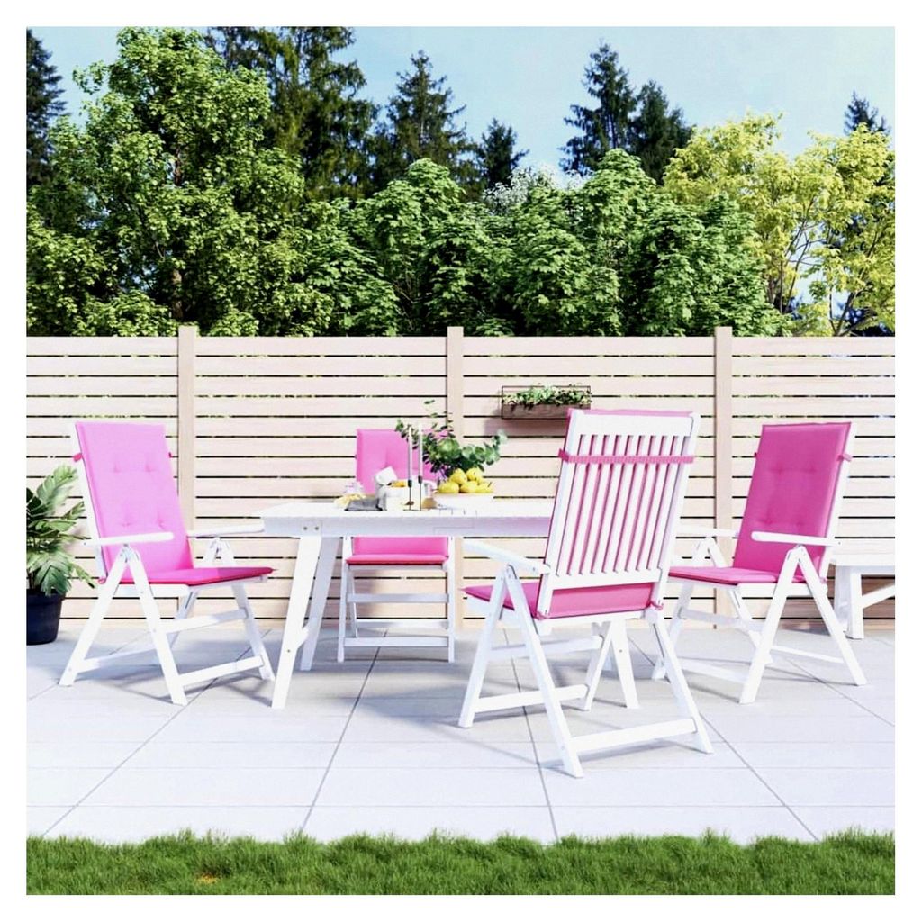 Hochlehner-Auflagen 4 Stück, Rosa Stoff, Liegenauflage, Auflage für Gartenliege, Sitzkissen für Gartenmöbel, Bankauflage, Stuhlauflage für Hoc...