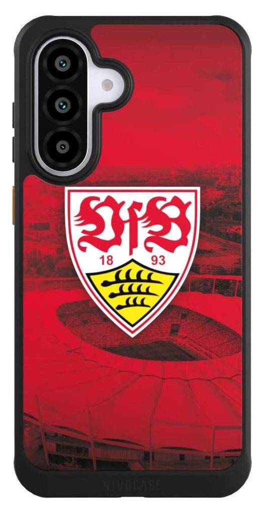 NIVOCASE Hülle für Samsung Galaxy A56 5G Handyhülle NIVOcore Case Schwarz Offizielles Lizenzprodukt Stadion VfB Stuttgart