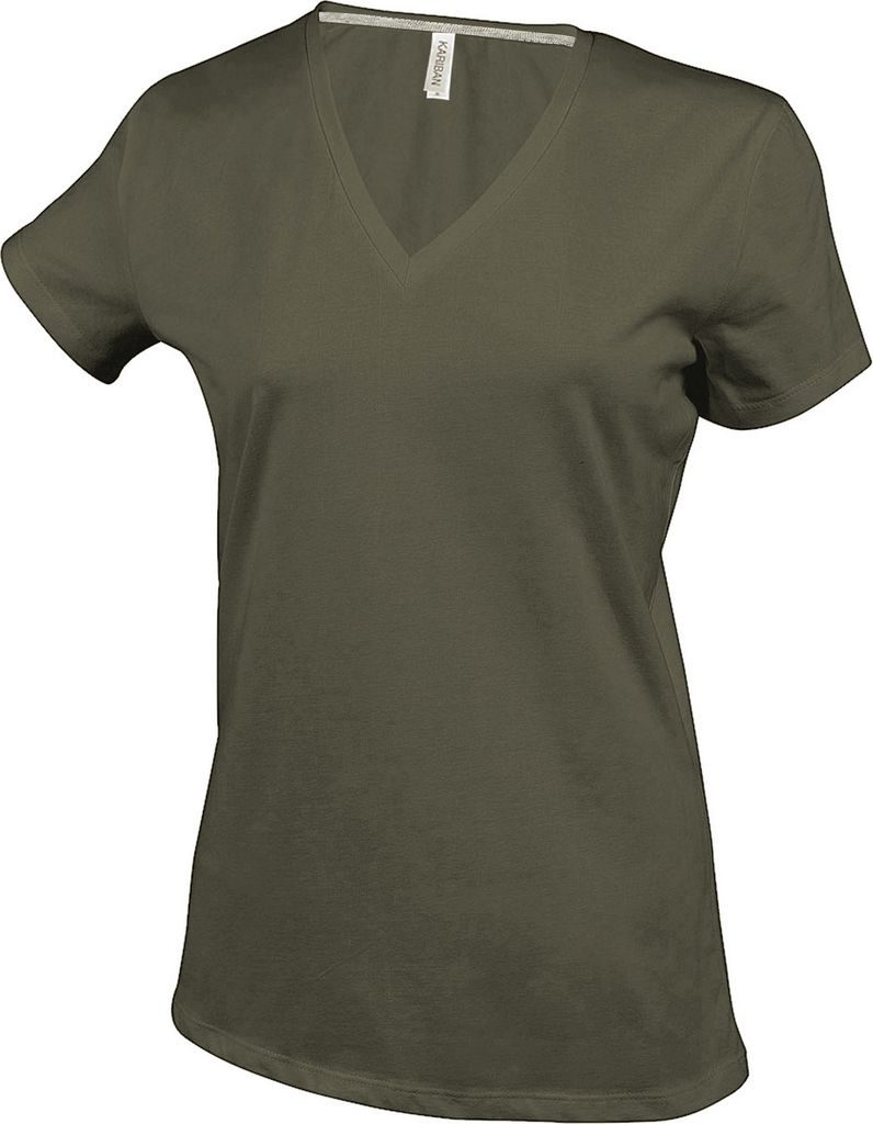 Kariban Damen T-Shirt mit V-Ausschnitt RW711 (Medium) (Khaki)