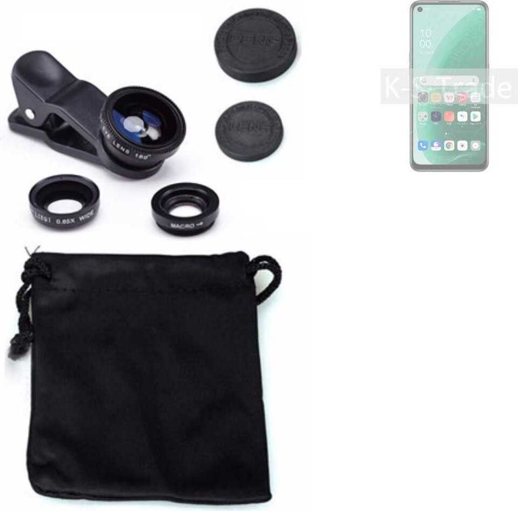 K-S-Trade Smartphone Kamera Linsen Set Kompatibel mit Oppo A55s 5G 3in1 Clip-On Kamera Adapter Macro Weitwinkel FishEye Fischauge Objektiv Linse