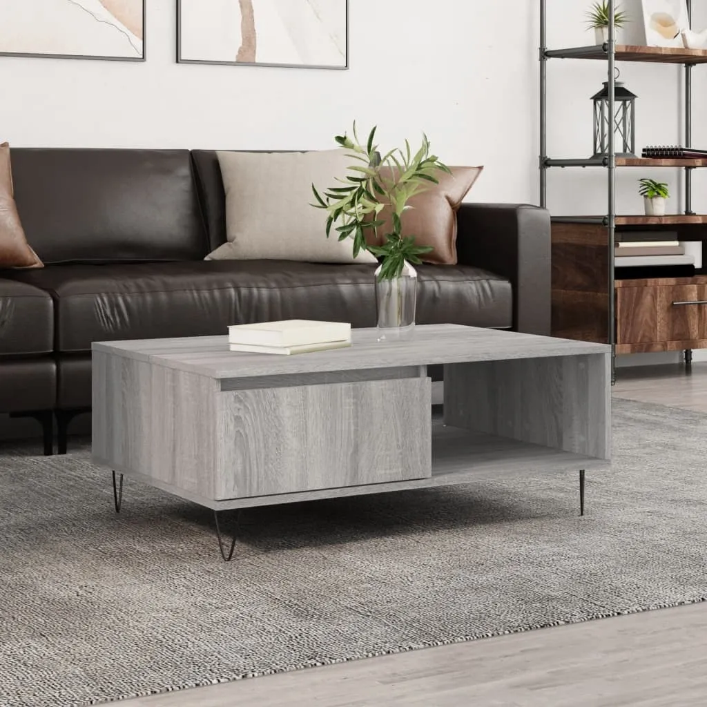 The Living Store Tavolino Grigio Sonoma 90x60x35 cm Materiale a base di legno