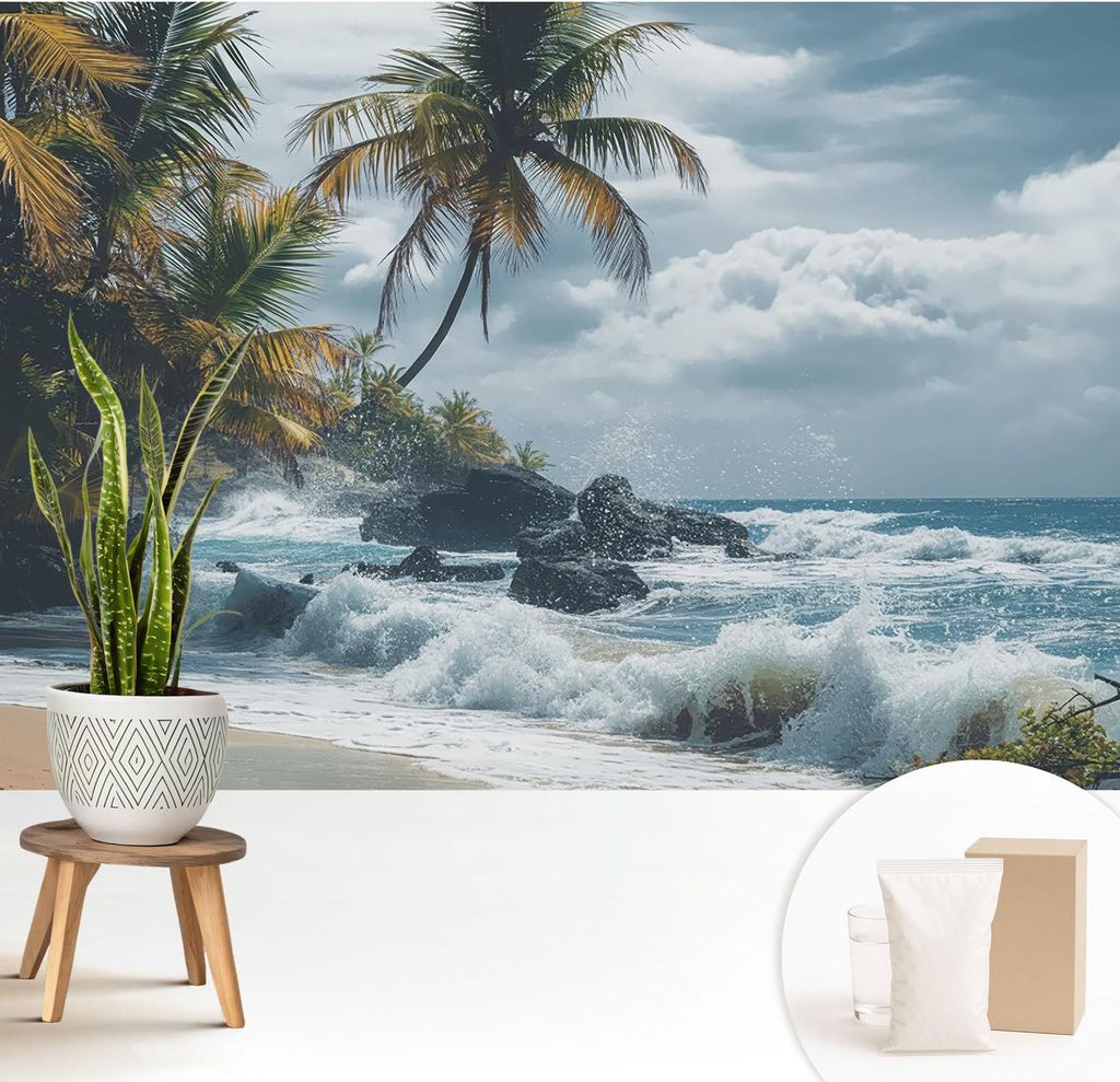 Fototapete - 208x146 cm - Tapete - Wandtapete - Wandbilder - Dekofolie - Tapete Folie - Wand - Dekoration - Wohnzimmer - Exotischer Strand