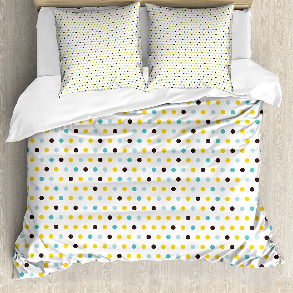 ABAKUHAUS Retro Bettbezugs Set Für Doppelbetten, Polka Dots Runden Retro, Milbensicher Allergiker geeignet mit Kissenbezügen, Mintgrün Ringelblu...