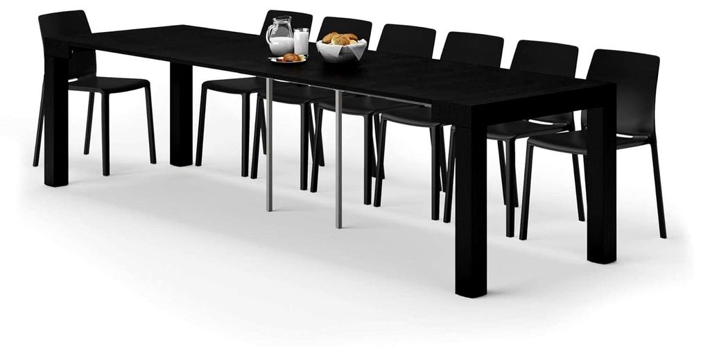 Ausziehbarer Konsolentisch, 45(305) x 90 cm, Esche, Schwarz, Hergestellt in Italien