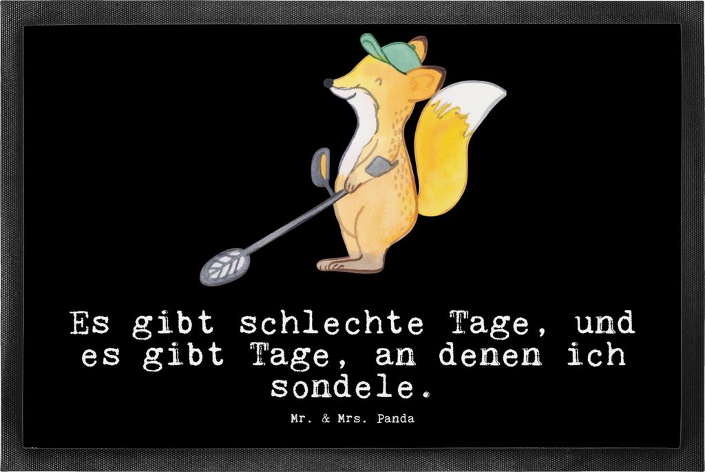 Mr. & Mrs. Panda Vorleger Fuchs Metalldetektor 50 x 75 cm - Schwarz - Geschenk, Münzen Suchen, Schmutzfangmatte, fußmatte, Schatzsuche, Schuhabst...