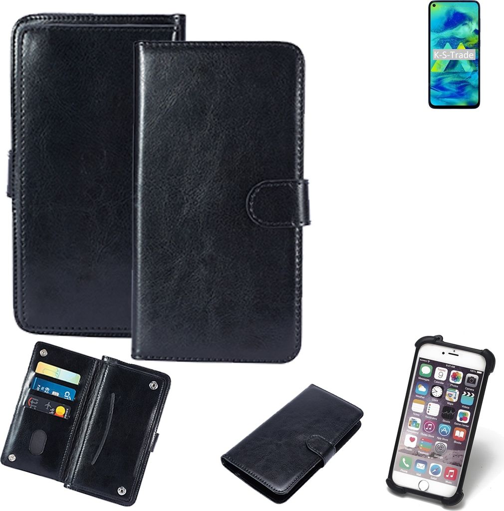 K-S-Trade 360° Hülle kompatibel mit Samsung Galaxy M40 schwarz Kunstleder Case BookCase WalletCase Kunstlederederhülle Handyhülle, Rundumschutz