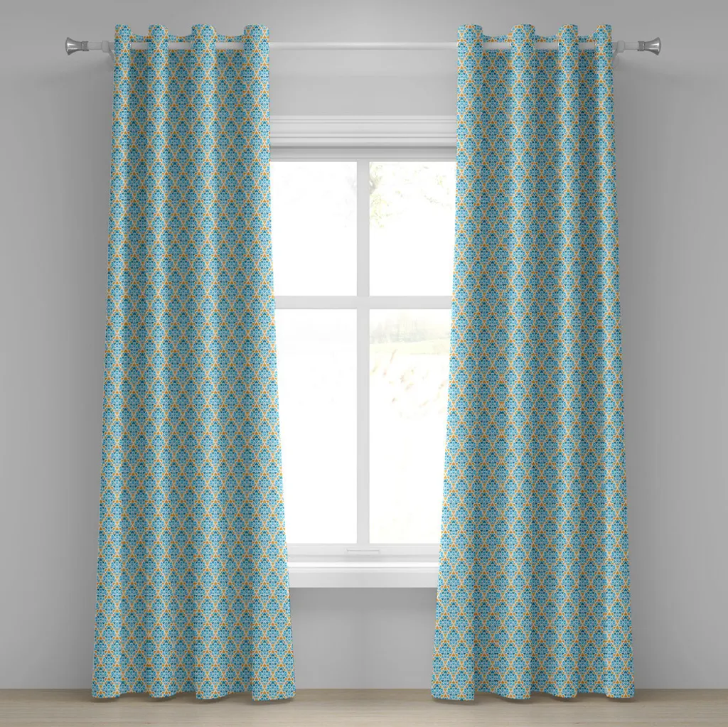 Rideaux à œillets motif fractal jaune et aqua en tissu premium 280x175cm