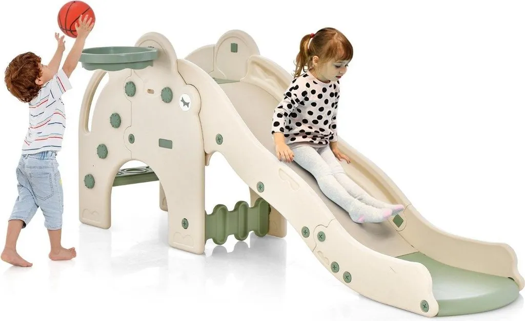 Toboggan Enfant Sécurisé 4 en 1 Vert : Stop Ennui avec Tunnel et Basket