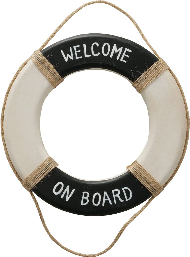 Wandbild Rettungsring Maritim schwarz 20 cm Holz Wanddeko weiß Jute Deko Küste