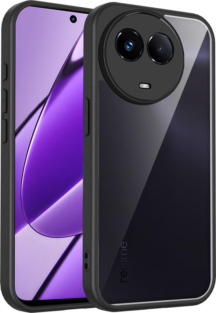 Hülle für Realme 11 5G/Realme 11x/Realme C67 5G Transparente Rückseite TPU Bumper Stoßfest Handyhülle Schwarz