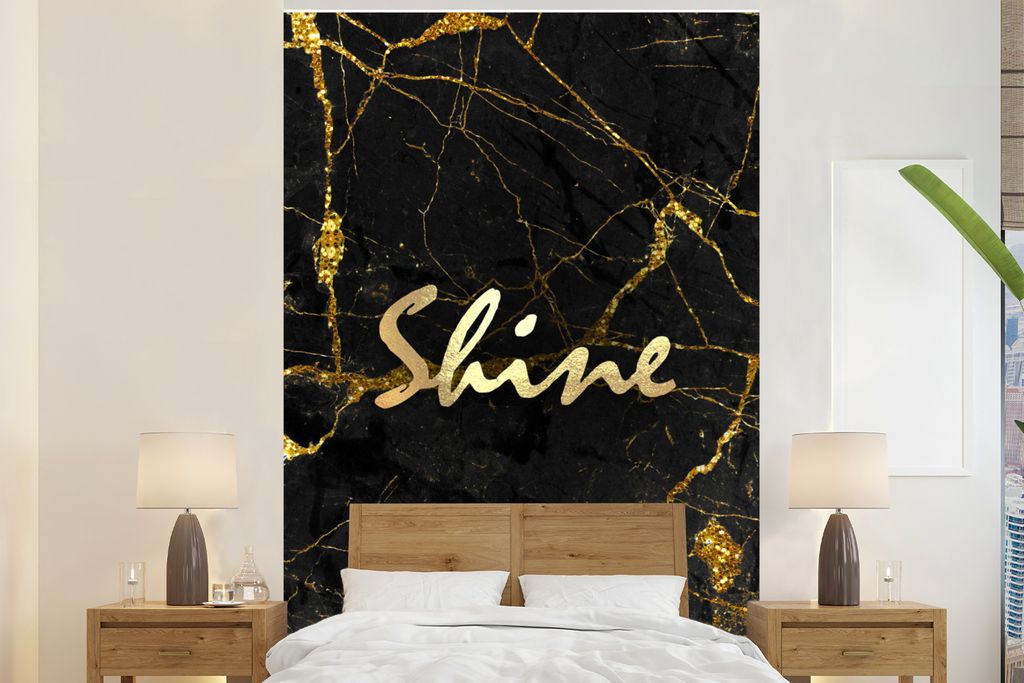 MuchoWow Fototapete für Wohnzimmer oder Schlafzimmer Wandtapete Vinyl Motivtapete Zitat - Glänzen - Gold - Marmor - 195x300 cm - Das Hintergrun...