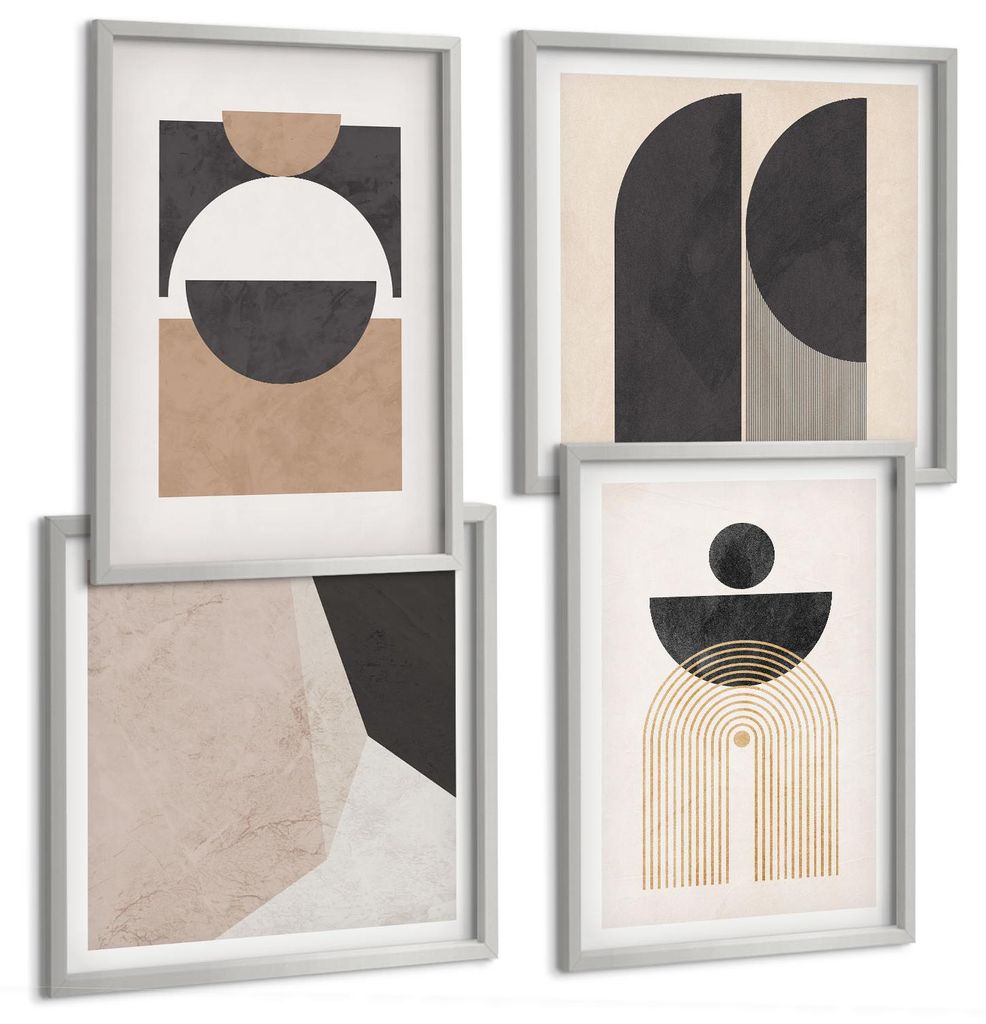 Bilder Set 4-teilig im silbergerahmten Rahmen – Wandbilder 4 Stück – gerahmte Poster für Wohnzimmer, Schlafzimmer und Flur – 50x50 cm - 40x...
