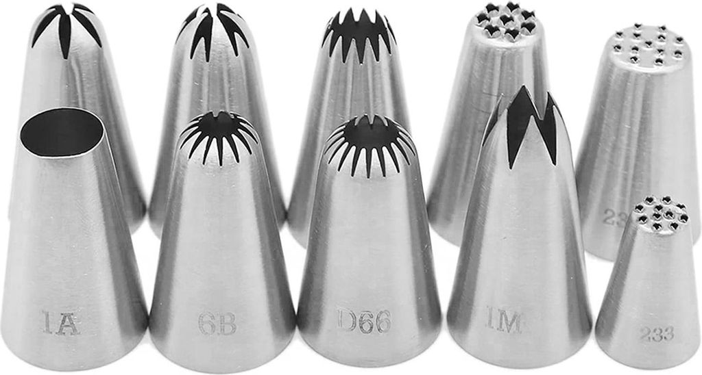 10-teiliges Spritztüllen-Set aus Edelstahl für Kuchen, Kekse, Dekoration, große, wiederverwendbare Tüllen für Spritzbeutel, künstlerisches Ku...