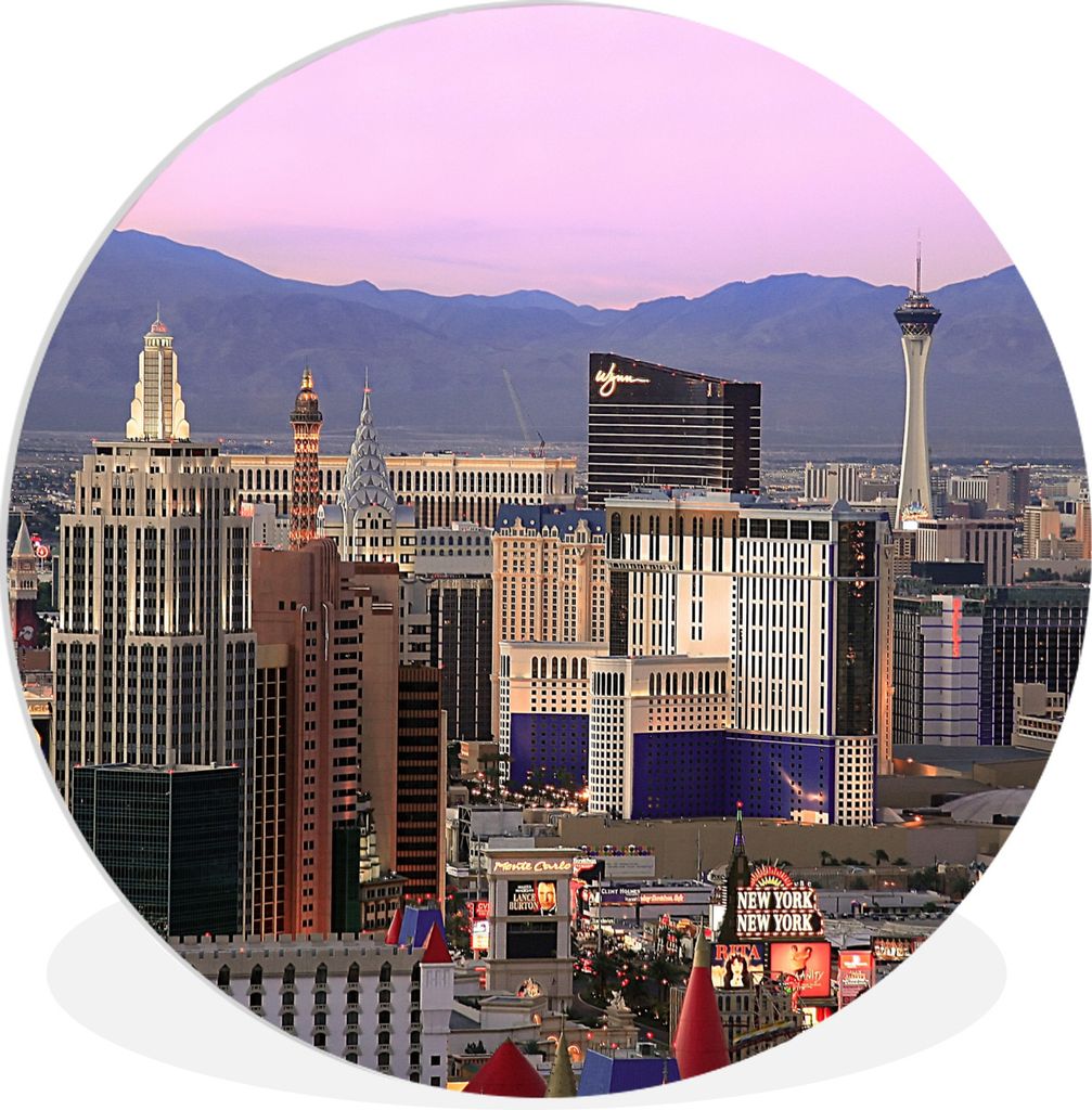 MuchoWow Rundes Wandbild - Runde Bilder Las Vegas - Skyline - Sonnenuntergang Ø 30 cm Kreis Wanddekoration Kunststoff - Wandkreis - Wandschmuck ...