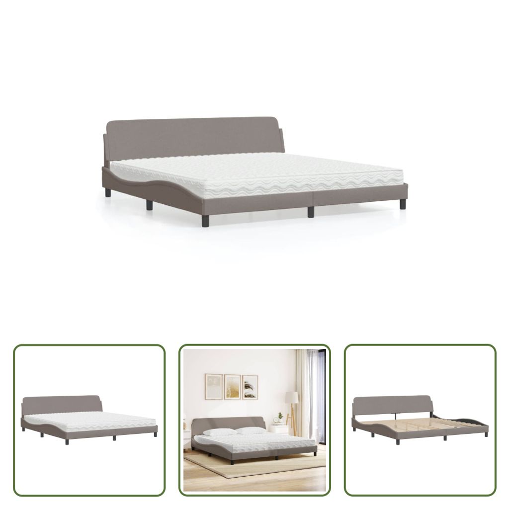 The Living Store Bett mit Matratze Taupe 200x200 cm Stoff