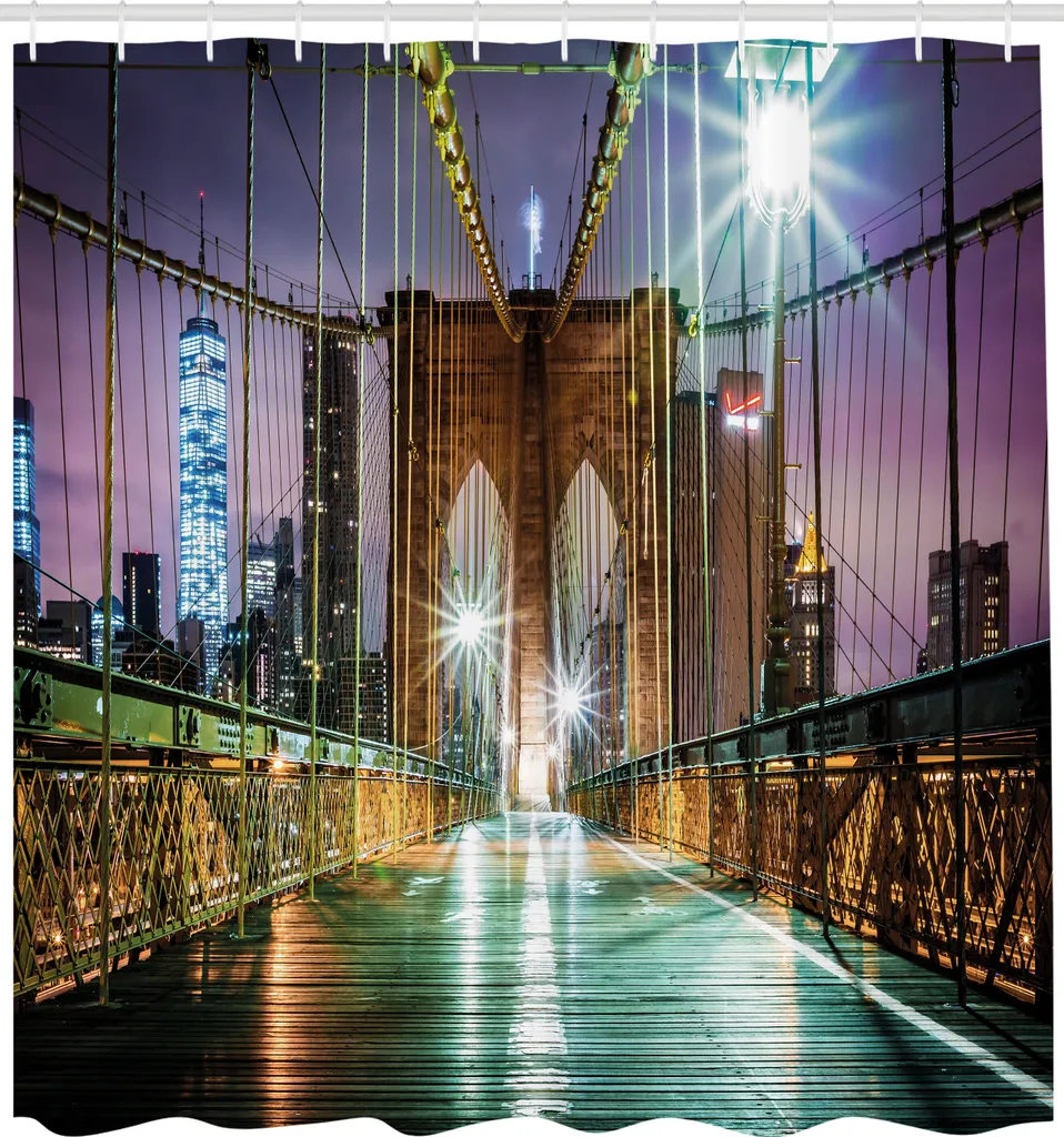 ABAKUHAUS Tenda Doccia Brooklyn Bridge 175x220 cm Viola - Arredo Bagno