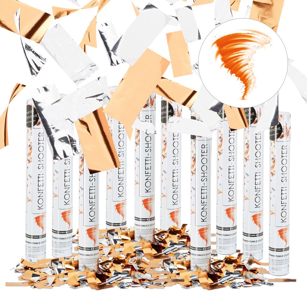 relaxdays 10x Party Popper Orange metallic Konfettikanone Konfettishooter für Partys 40 cm