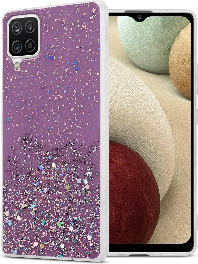 Cadorabo custodia per Samsung Galaxy A12 / M12 custodia protettiva in viola custodia del telefono cellulare TPU caso glitter copertura caso glitter