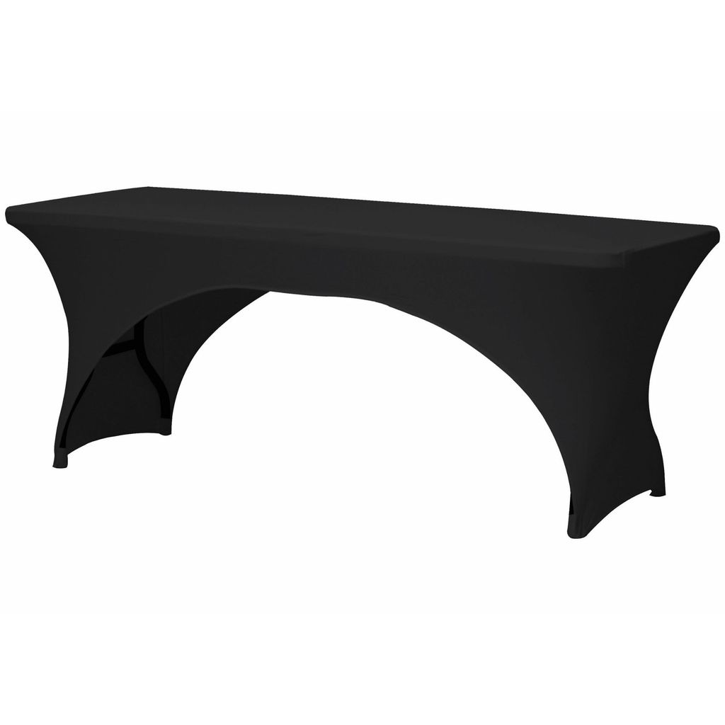 Perel Schwarze Stretch-Tischhusse mit Bogenform für rechteckige Tische, elastische Husse mit
