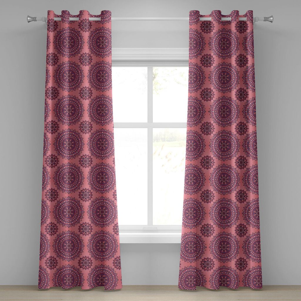 ABAKUHAUS lila Mandala Ösenvorhang, Antike filigrane Kunst inspiriert ethnischen böhmischen Kitsch Oriental Display, Dekorative 2-Panel-Fenstervo...