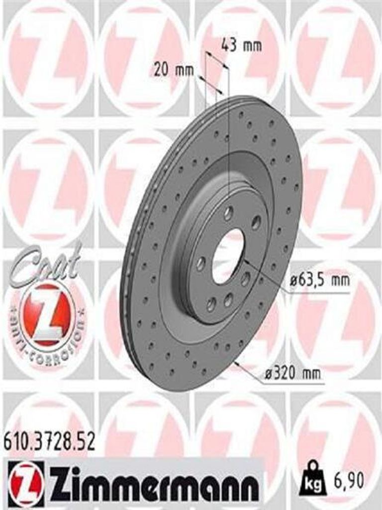 2x ZIMMERMANN 610.3728.52 Bremsscheibe Hinterachse Produktbild 