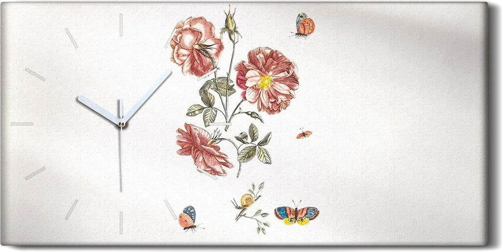 Leinwand Uhr Küche Wohnzimmer Bild 60x30 Gemälde Blumen Pflanzen Schmetterling - weiße Hände