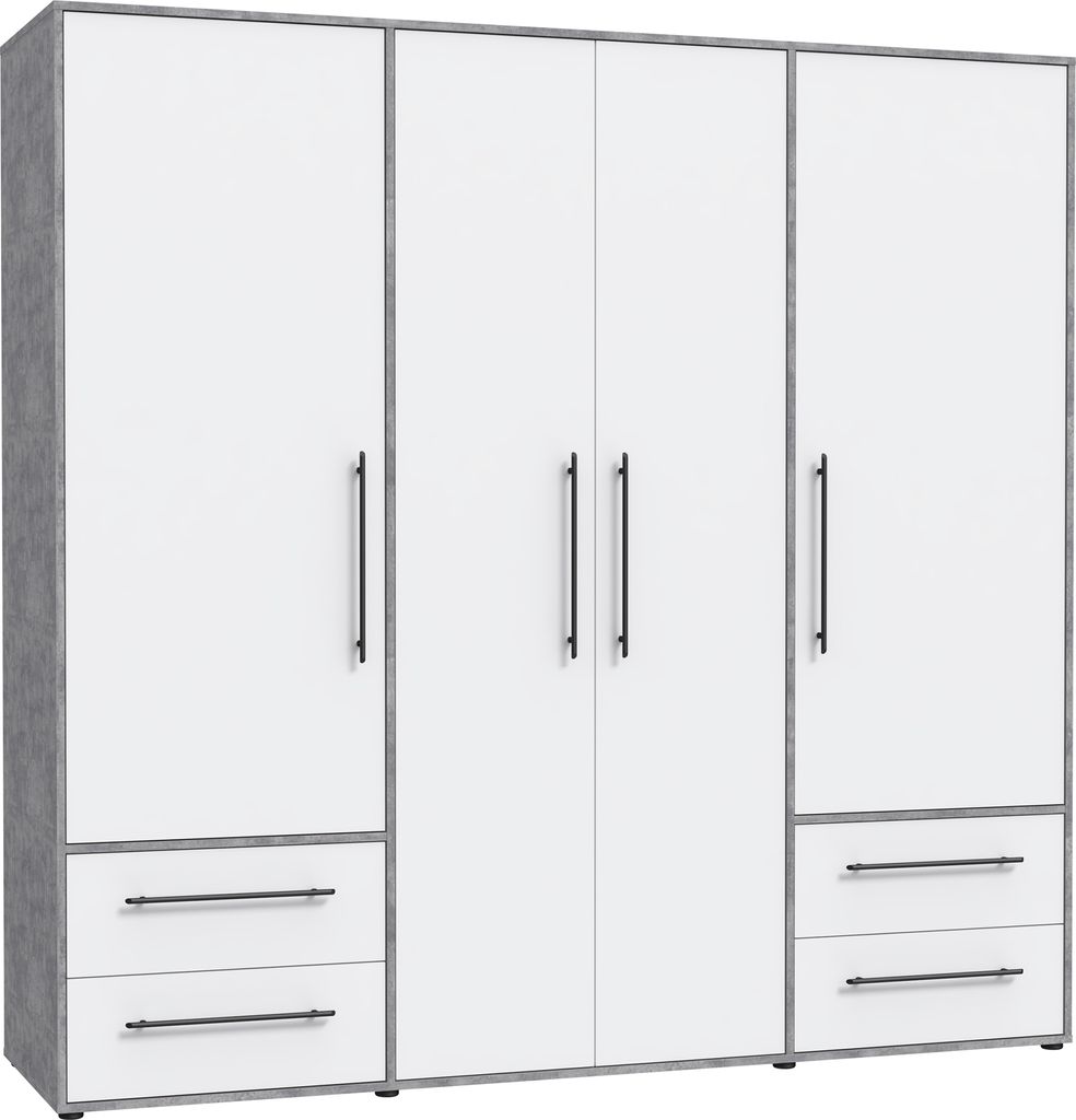 Furniture24 Drehtürenschrank Jupiter Mkss841-C264 Kleiderschrank Beton Hellgrau/Weiß