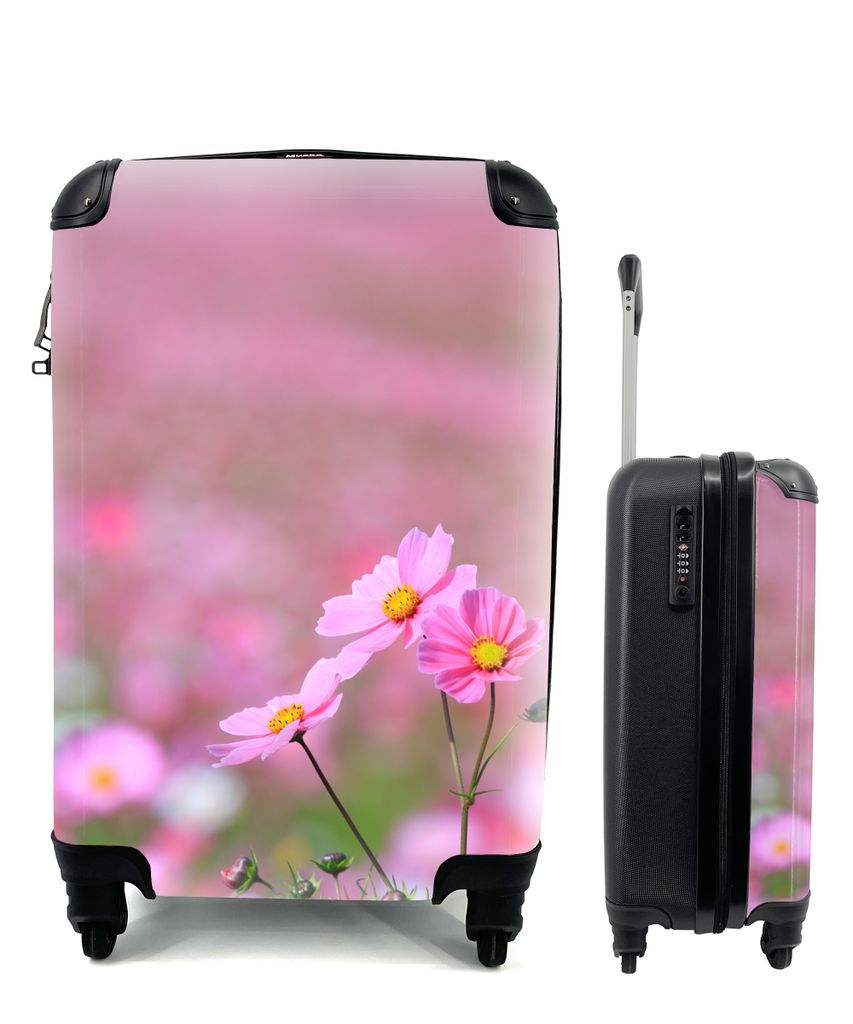 MuchoWow Koffer Handgepäck Trolley Rollkoffer Kleine Reisekoffer mit 4 Rollen - Blumen - Draußen - Rosa - Cabin Size < 55x40x23 cm & 55x40x20 c...