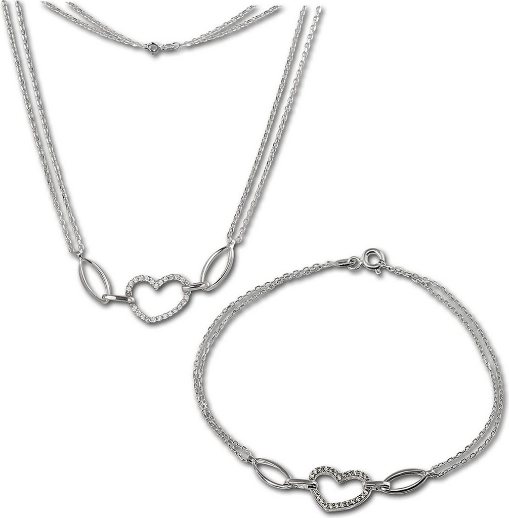 SilberDream Kette Armband Schmuck-Set für Damen Herz Silber glitzer SDS423W