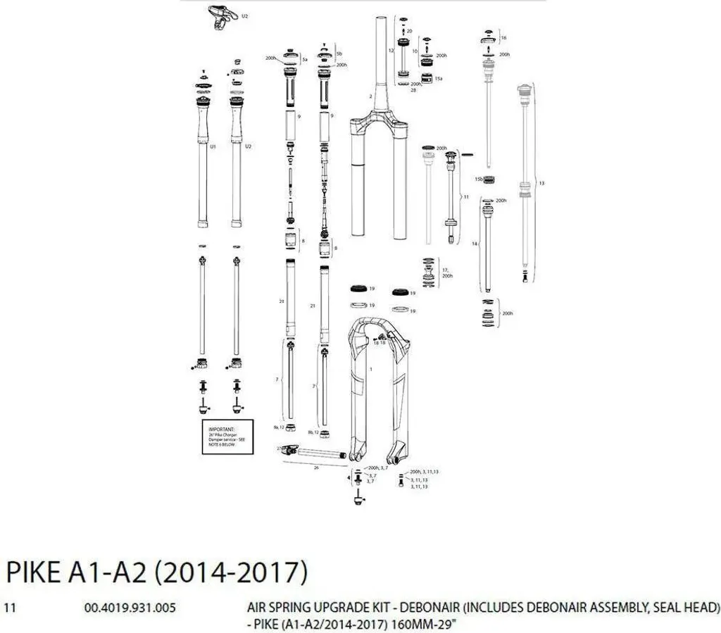 Kit de mise à niveau RockShox Pike DebonAir pour fourches 29 et 27.5 pouces