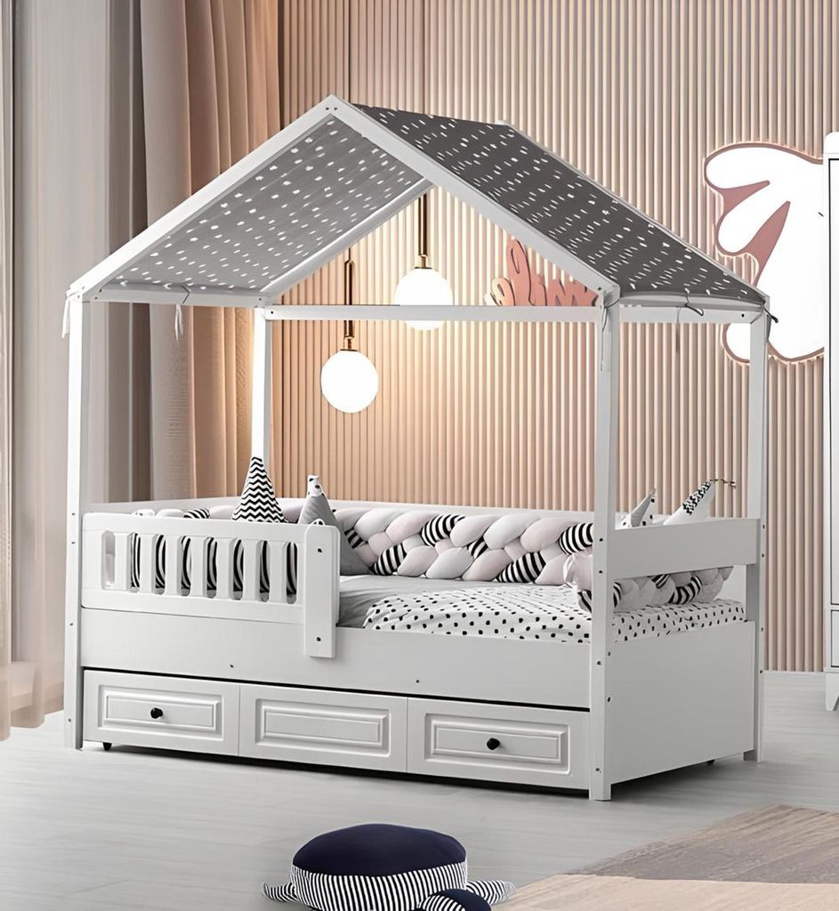 Kinderbett Holzbett Funktionsbett Ausziehbares Bett 200 Holz Weiß Neu