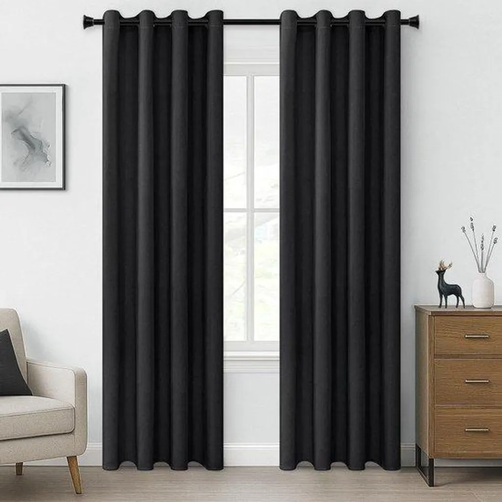 Paire de Rideaux Occultants Thermiques Noirs - 240x140 cm - Lot de 2