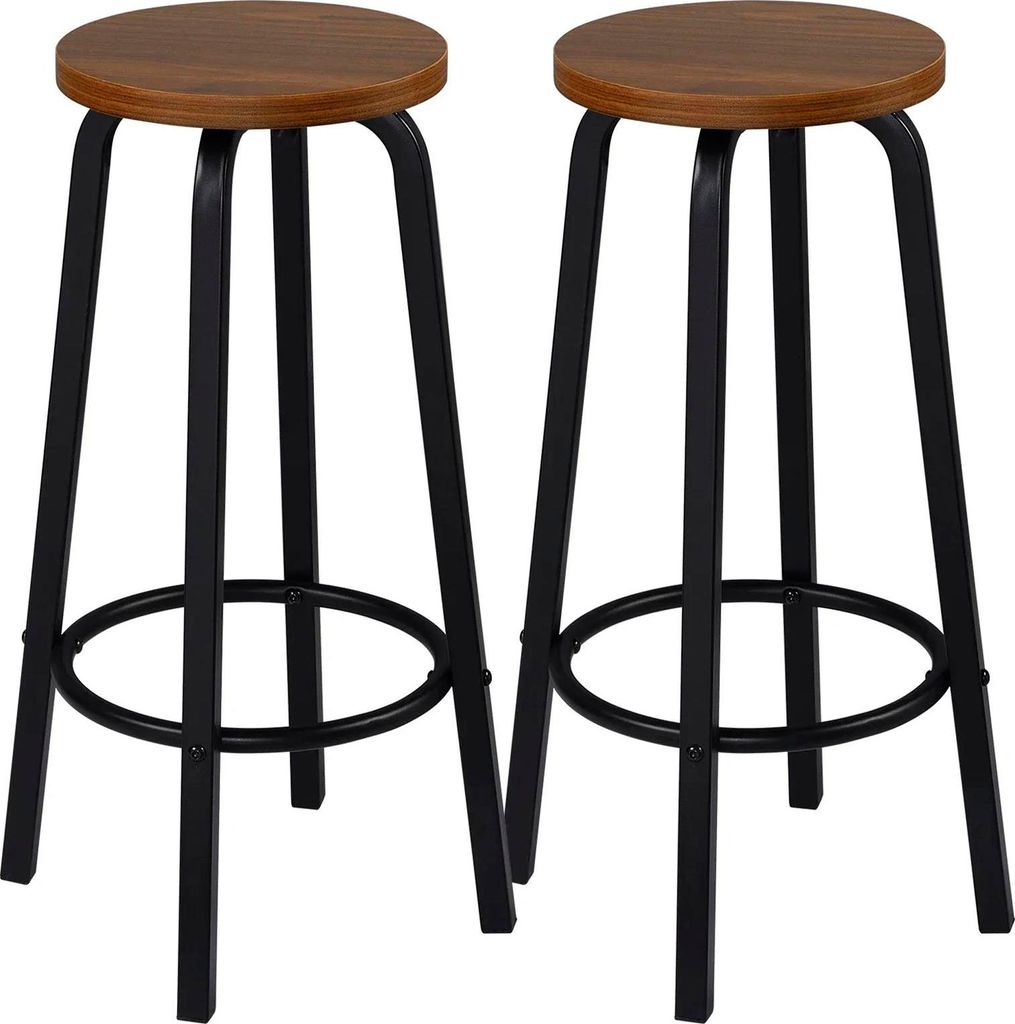 2er Set Barhocker - Tresenhocker Küche - Höhe 72 cm - Sitz 30x30 cm - MDF-Sitz, Metallgestell - Minimalistisches Design - Dunkelbuche