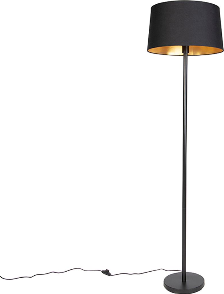 QAZQA - Moderne Stehleuchte I Stehlampe I Standleuchte I Lampe I Leuchte schwarz mit schwarzem Schirm 45 cm - Simplo I Wohnzimmer I Schlafzimmer - ...