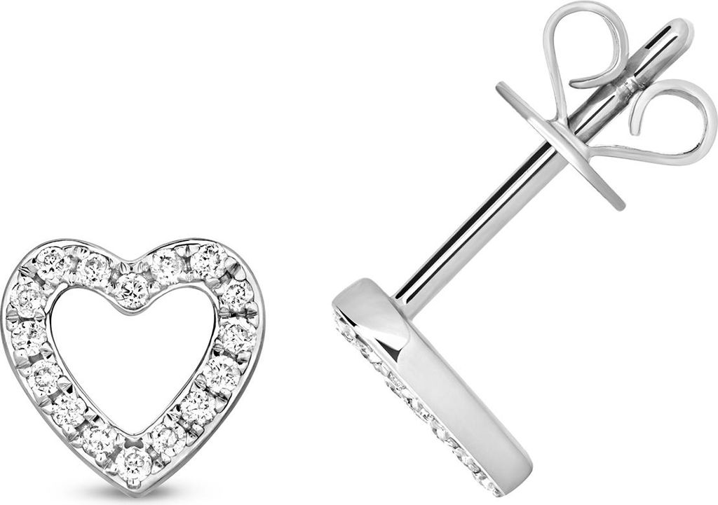 9 Karat (375) Weißgold Herz Damen - Diamant Paar Ohrstecker Brillant-Schliff 0.12 Karat HI - I1 - 7mm*8mm; TRS29659KW