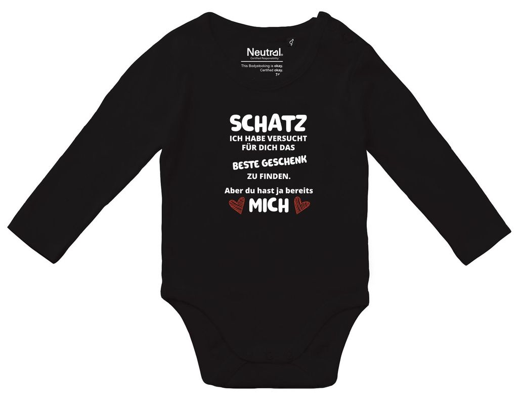 Huuraa Baby Body Schatz versucht das beste Geschenk zu finden. Aber du hast mich. 68 Black Baumwolle Fairtrade Langarmbody Geschenkidee