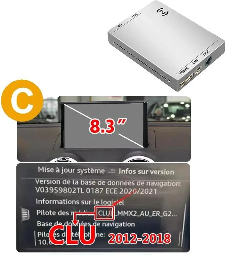 Boîtier Android Auto sans fil et Streaming Multimédia pour Écran 8,3" C